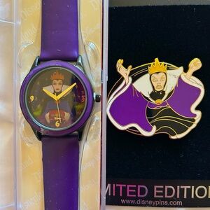 New, never worn Disney Parks Evil Queen Watch + BONUS Disney Evil Queen Pin NIB